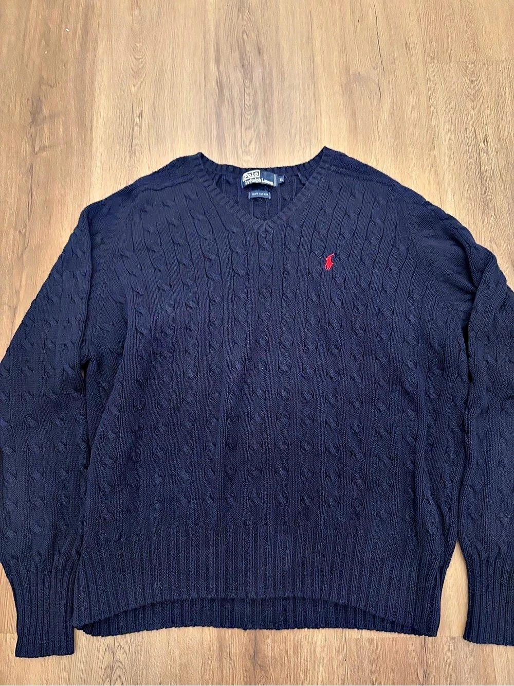 Polo by Ralph Lauren Cable Knit V-Neck in Blue XL Like New